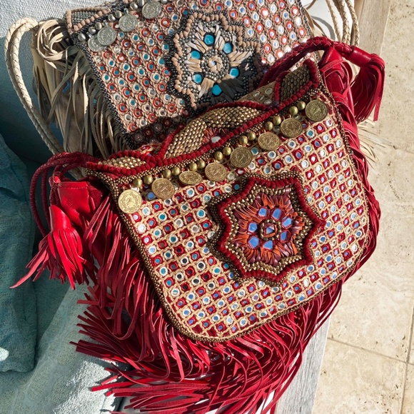 New NWOT Red Mogara Purse Bag Leather Beaded Fringe! - Picture 11 of 11